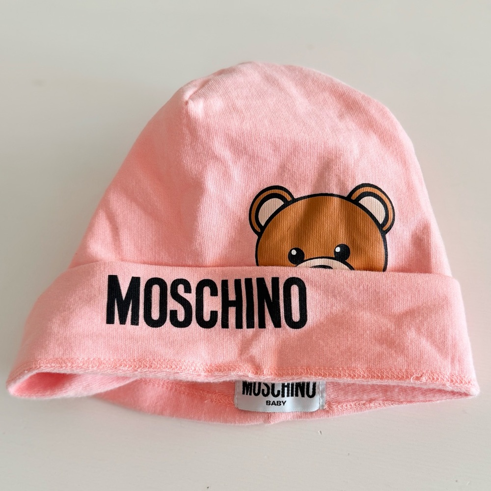 Moschino Pink Baby Bear Cotton Beanie
